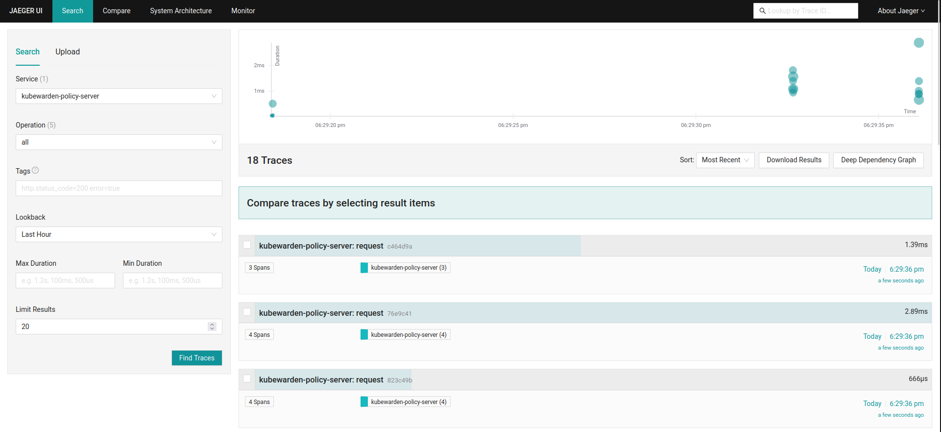 The Jaeger dashboard The Jaeger dashboard